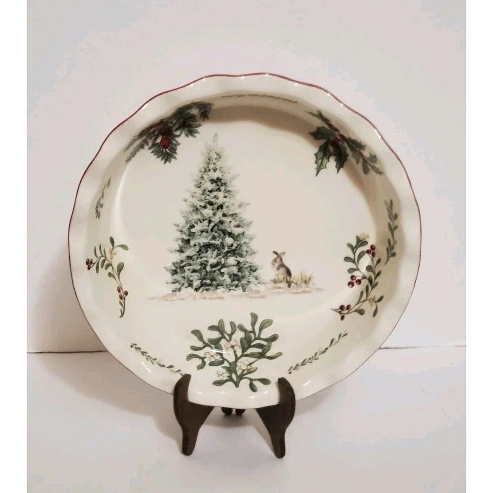 Better Homes Gardens Heritage Tree Winter Forest Deep Dish Pie Plate 10